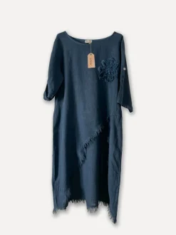 Summer Flip Attitude Linen Dress, Navy