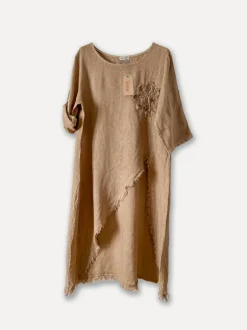 Summer Flip Attitude Linen Dress, Castagno