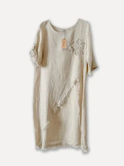 Summer Flip Attitude Linen Dress, Beige