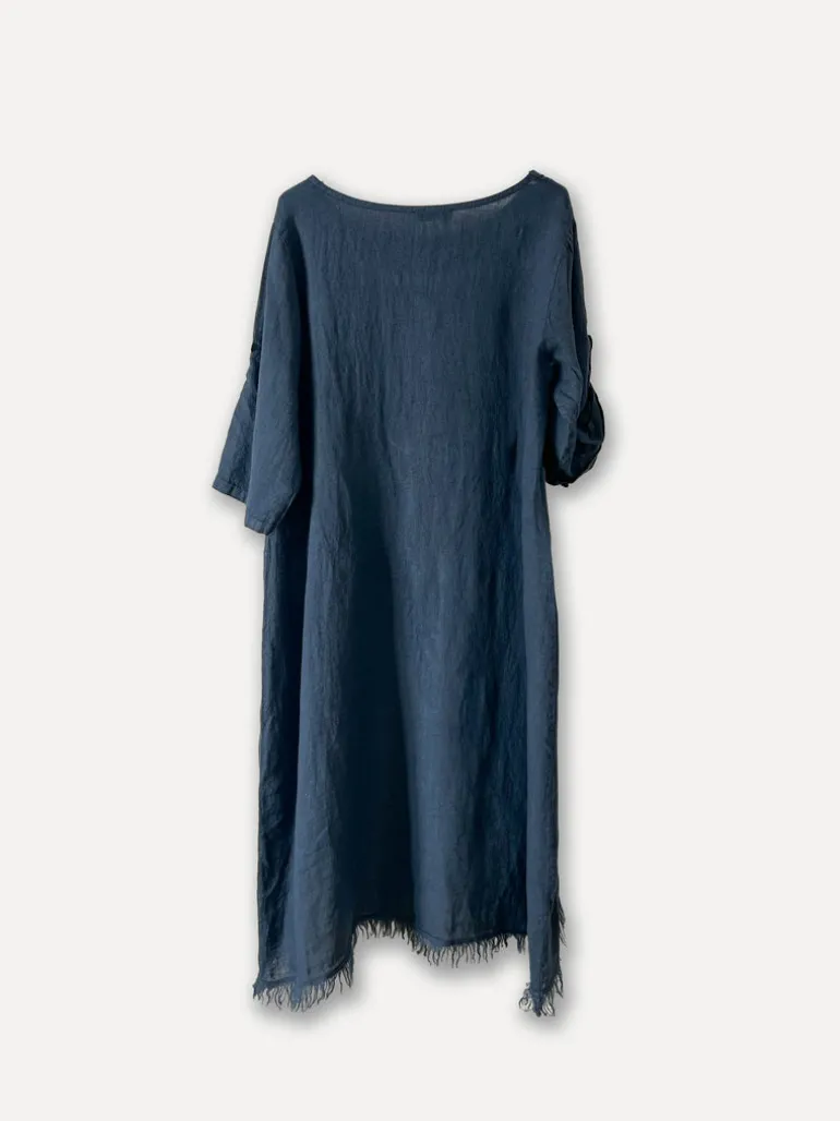 Summer Flip Attitude Linen Dress, Navy