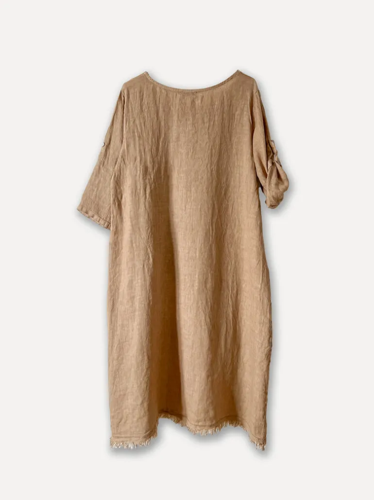 Summer Flip Attitude Linen Dress, Castagno